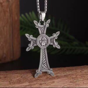 Exquisite Stainless Steel Armenian Cross Pendant Necklace - Unique Design #1523